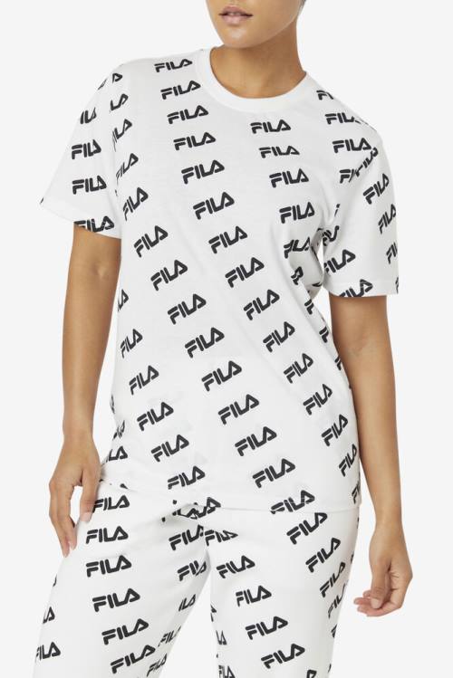 White / Black Men's Fila Diagonal Logo Tee T Shirts | Fila802DC