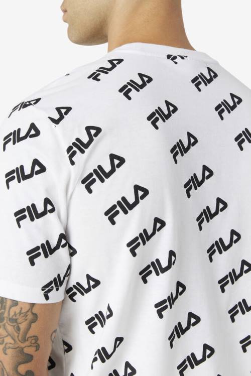 White / Black Men's Fila Diagonal Logo Tee T Shirts | Fila802DC