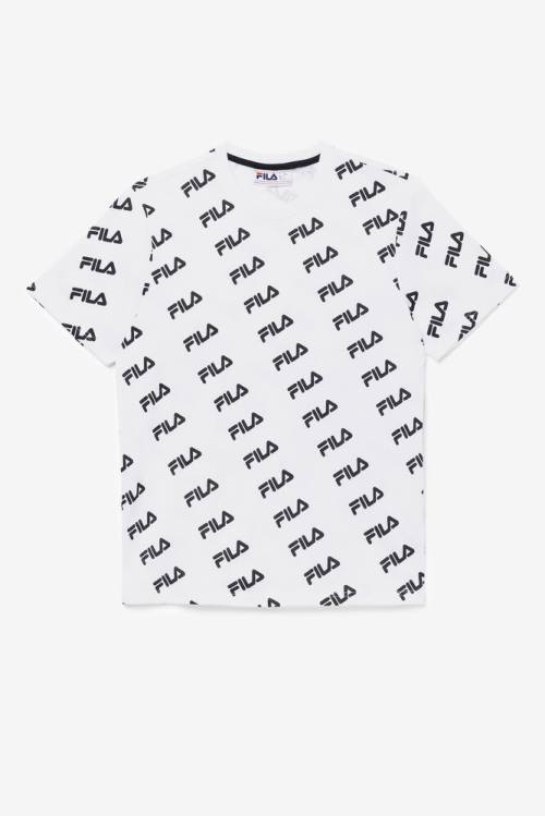 White / Black Men\'s Fila Diagonal Logo Tee T Shirts | Fila802DC