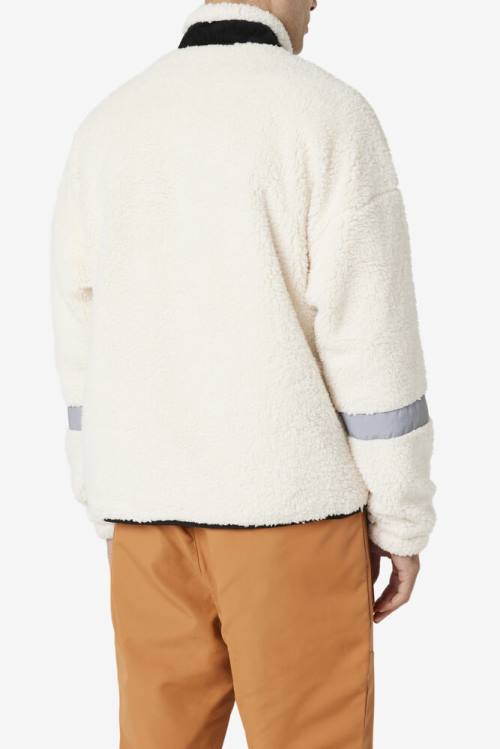 White / Black Men's Fila Dyno Sherpa 1/2 Zip Sweaters | Fila541PO