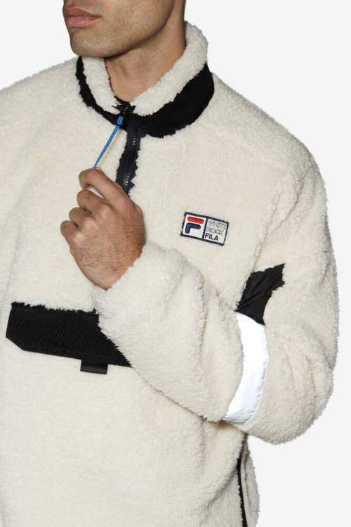 White / Black Men's Fila Dyno Sherpa 1/2 Zip Sweaters | Fila541PO