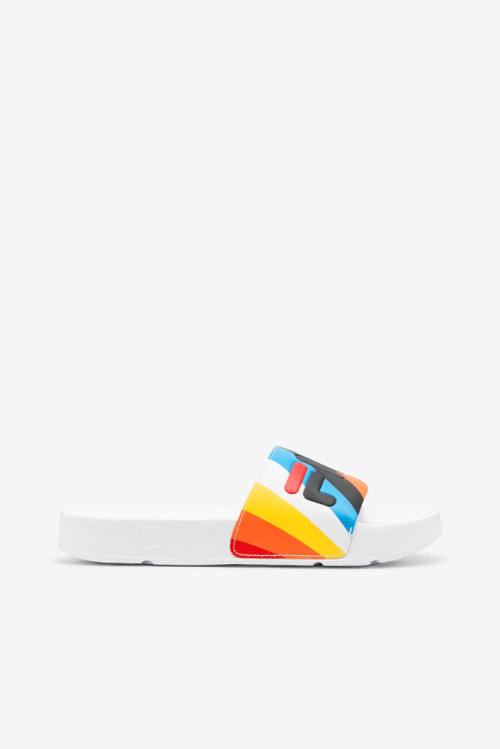 White / Black / Multicolor Women\'s Fila Drifter Archive Slides | Fila019QH