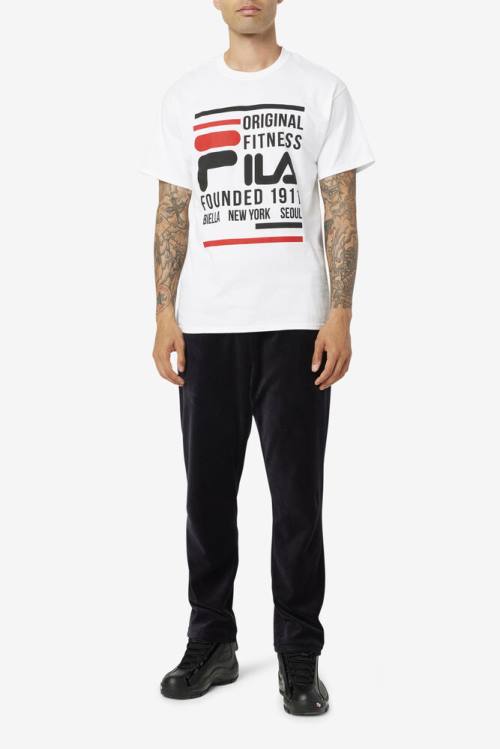 White / Black / Red Men's Fila Original Fitness Tee T Shirts | Fila301DU