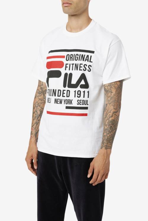 White / Black / Red Men's Fila Original Fitness Tee T Shirts | Fila301DU