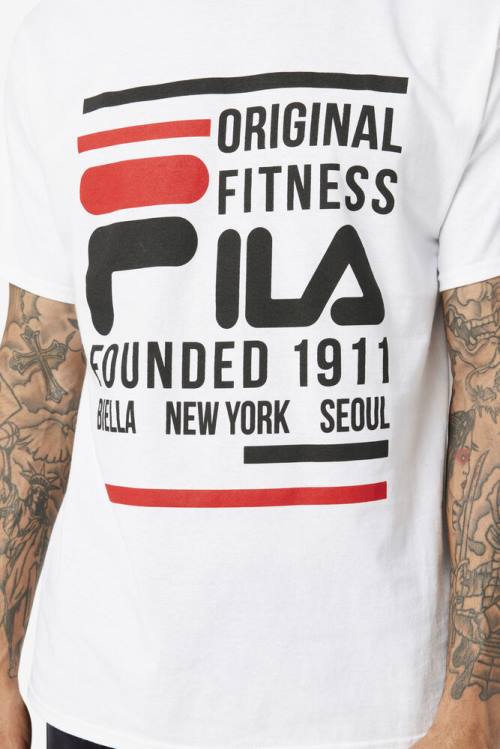 White / Black / Red Men's Fila Original Fitness Tee T Shirts | Fila301DU