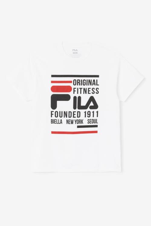 White / Black / Red Men\'s Fila Original Fitness Tee T Shirts | Fila301DU