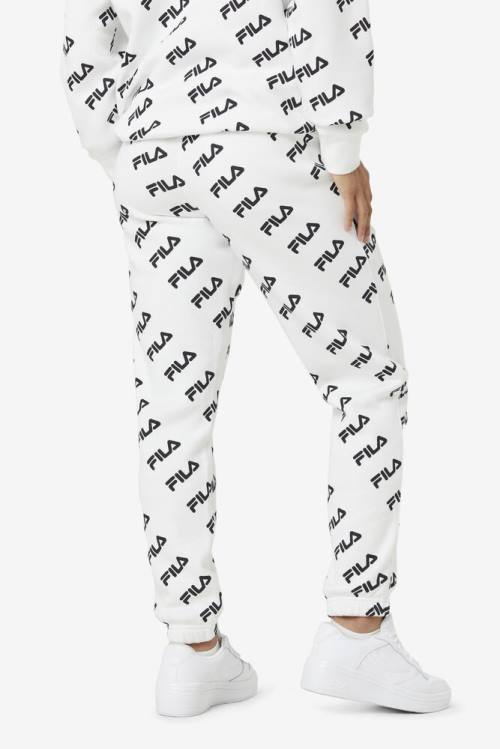 White / Black Women's Fila Diagonal Logo Jogger Pants | Fila701IR