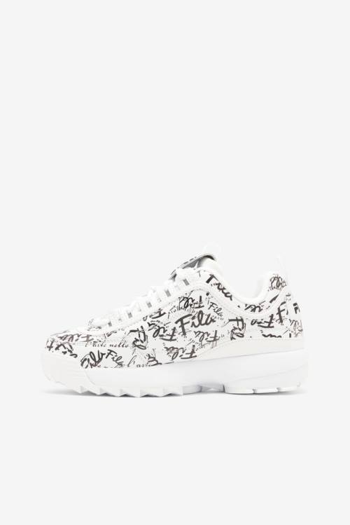 White / Black Women's Fila Disruptor 2 Graffiti Sneakers | Fila254JH