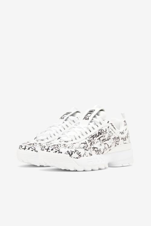 White / Black Women's Fila Disruptor 2 Graffiti Sneakers | Fila254JH