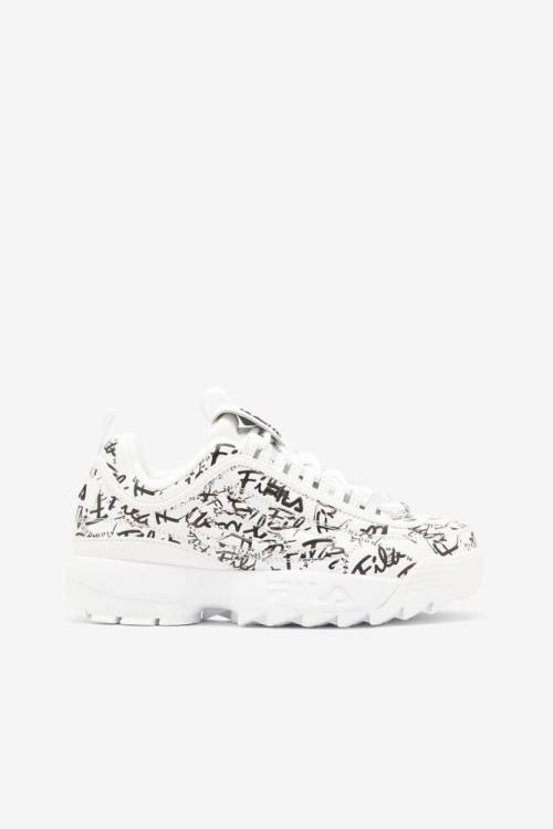 White / Black Women\'s Fila Disruptor 2 Graffiti Sneakers | Fila254JH