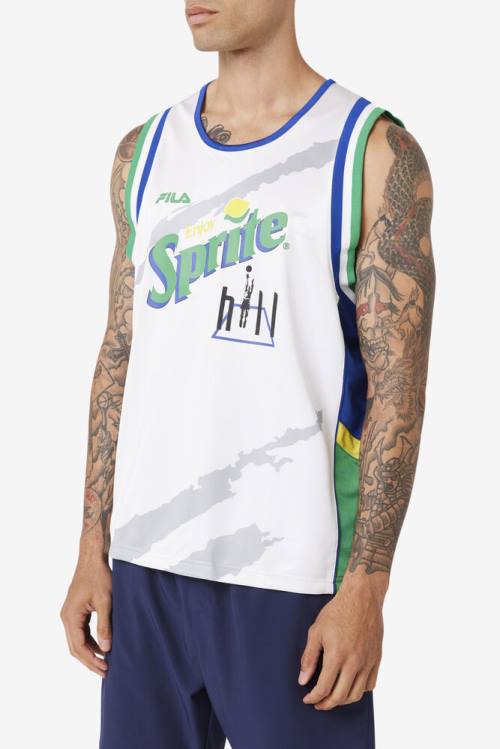 White / Blue Men's Fila Grant Hill X Sprite Tank T Shirts | Fila829DV