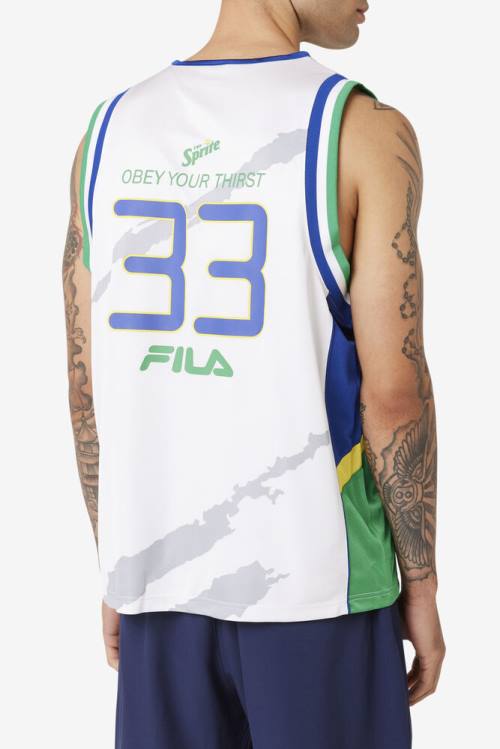 White / Blue Men's Fila Grant Hill X Sprite Tank T Shirts | Fila829DV