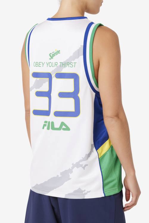 White / Blue Men's Fila Grant Hill X Sprite Tank T Shirts | Fila829DV