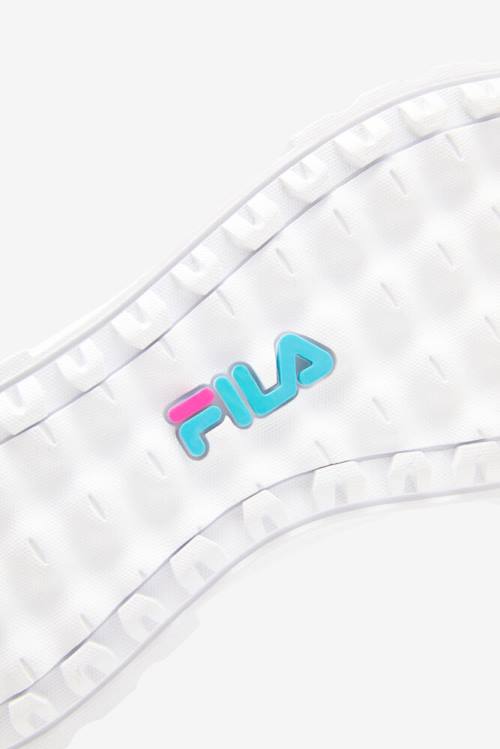 White / Blue / Metal Silver Women's Fila Sandblast Low Satin Lace Sneakers | Fila695QJ