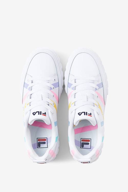 White / Blue Women's Fila Sandblast Low Stripe Sneakers | Fila102LY