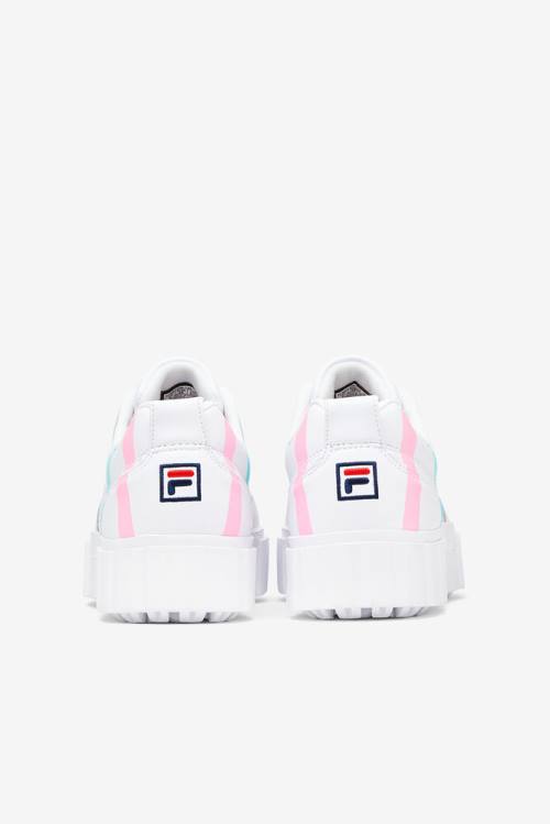 White / Blue Women's Fila Sandblast Low Stripe Sneakers | Fila102LY