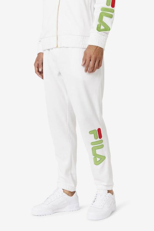 White / Green / Red Men's Fila Mansur Velour Pants | Fila428CN