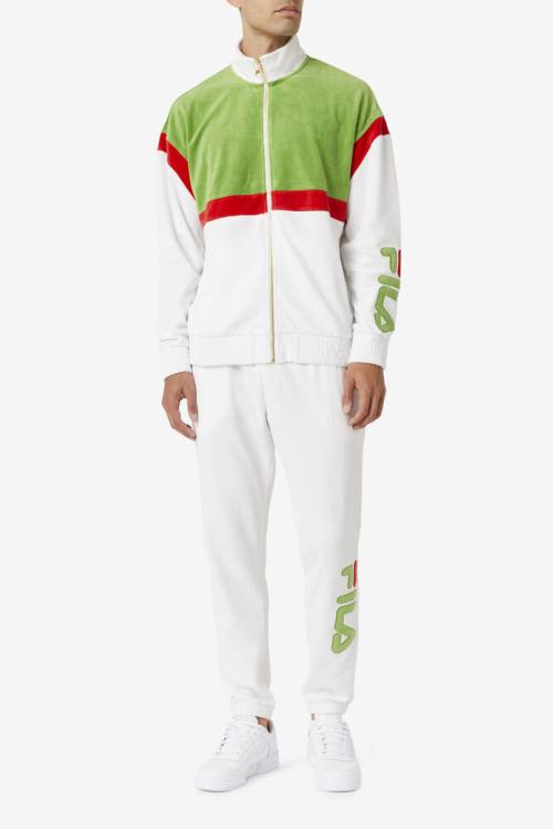 White / Green / Red Men's Fila Mansur Velour Pants | Fila428CN