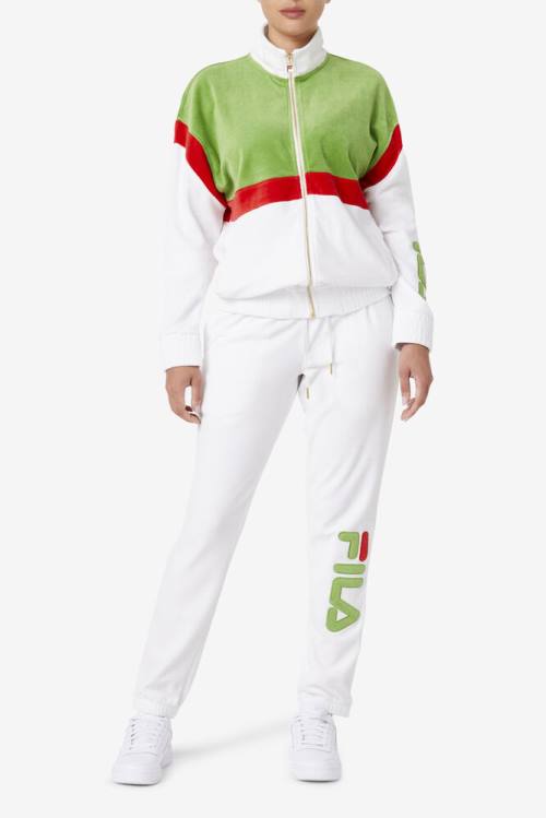 White / Green / Red Men's Fila Mansur Velour Pants | Fila428CN