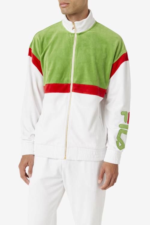 White / Green / Red Men's Fila Mansur Velour Jackets | Fila791LB