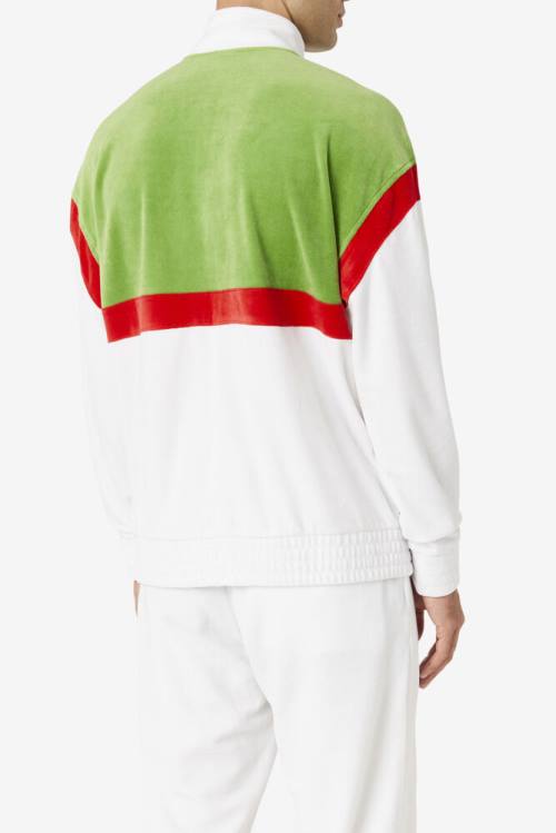 White / Green / Red Men's Fila Mansur Velour Jackets | Fila791LB