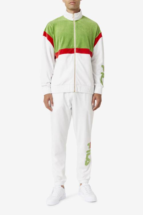 White / Green / Red Men's Fila Mansur Velour Jackets | Fila791LB