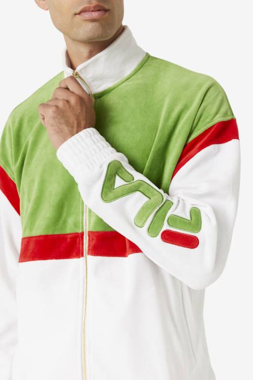 White / Green / Red Men's Fila Mansur Velour Jackets | Fila791LB