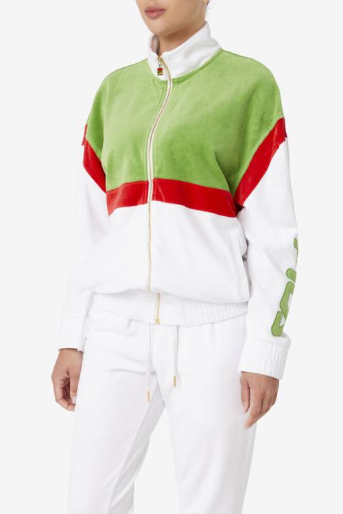 White / Green / Red Men's Fila Mansur Velour Jackets | Fila791LB