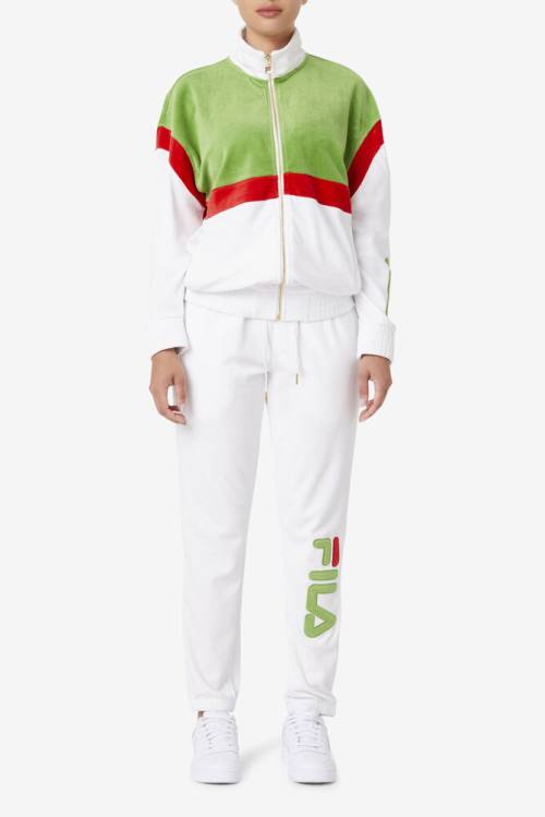 White / Green / Red Men's Fila Mansur Velour Jackets | Fila791LB