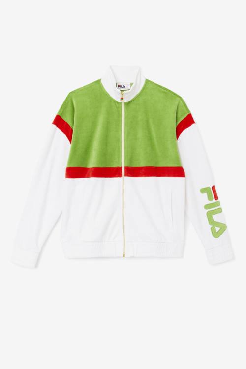 White / Green / Red Men\'s Fila Mansur Velour Jackets | Fila791LB