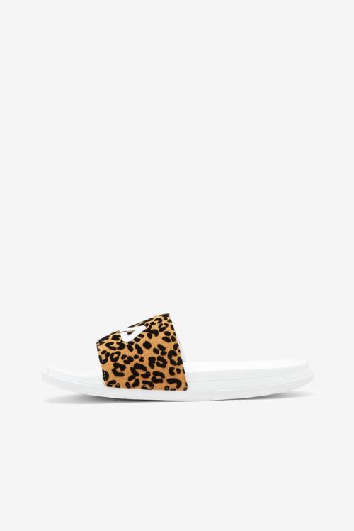 White / Leopard Women's Fila Drifter Luxe Wild Slides | Fila382WR