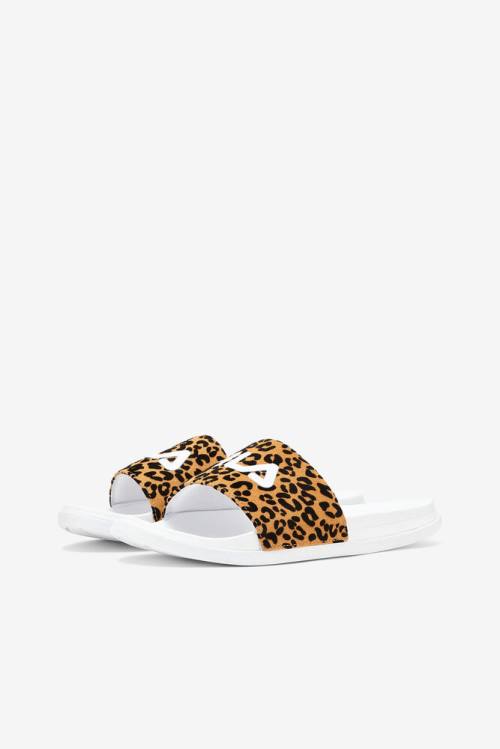 White / Leopard Women's Fila Drifter Luxe Wild Slides | Fila382WR