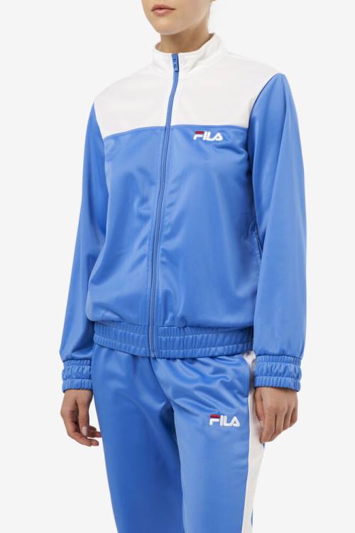 White / Light Blue Women's Fila Mckenna Track Jackets | Fila421MJ