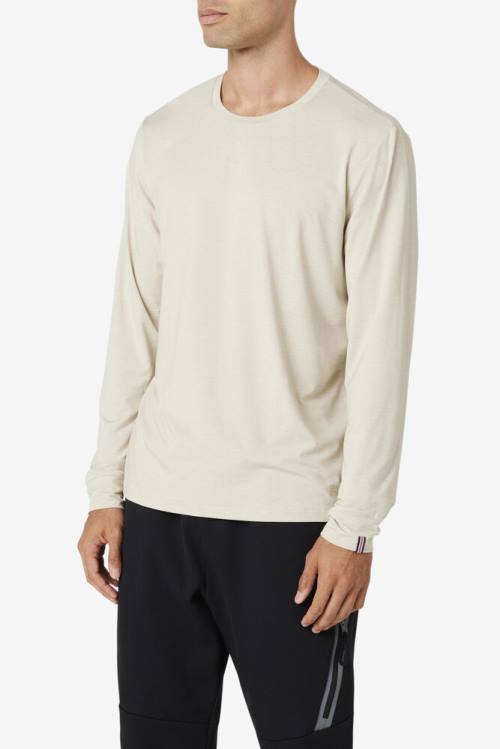 White Men's Fila Commuter Long Sleeve Tee T Shirts | Fila571DV