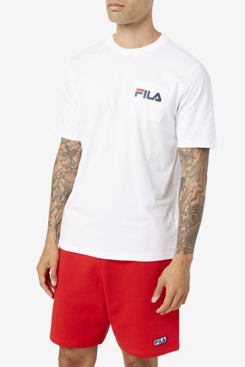 White Men's Fila Curtis Pocket Tee T Shirts | Fila285BE