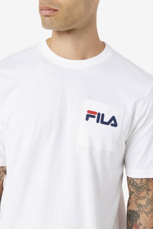 White Men's Fila Curtis Pocket Tee T Shirts | Fila285BE