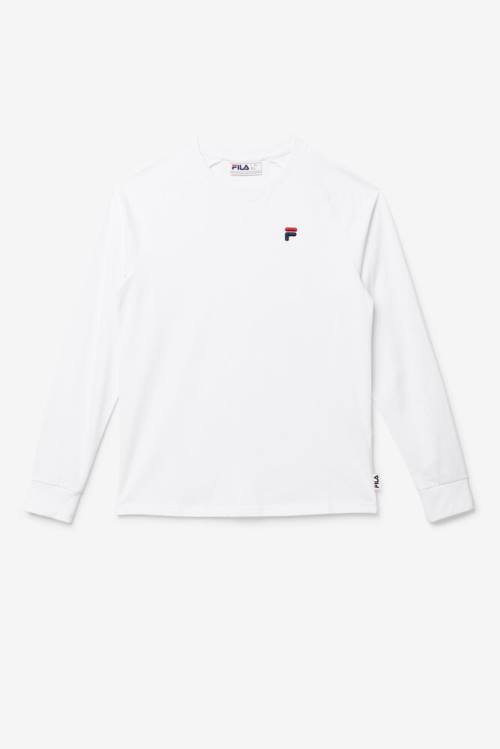 White Men\'s Fila Flynn Long Sleeve Tee T Shirts | Fila974WA