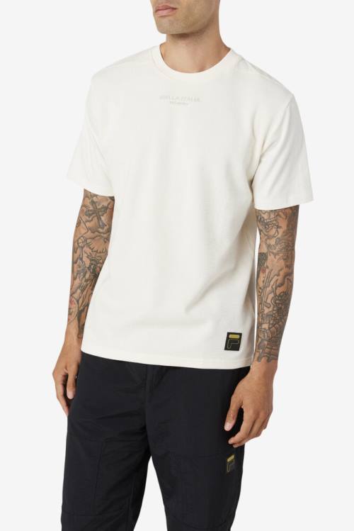 White Men's Fila Kirk Waffle Knit Tee T Shirts | Fila681LR