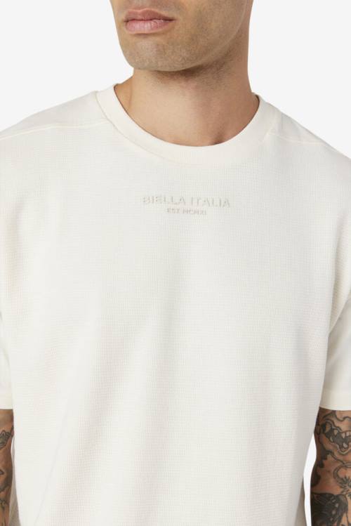 White Men's Fila Kirk Waffle Knit Tee T Shirts | Fila681LR