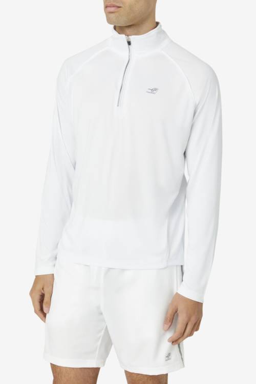 White Men's Fila Pickleball 1/4 Zip Polo | Fila053PW