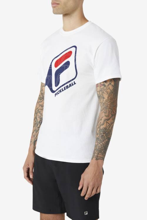 White Men's Fila Pickleball Paddle Tee T Shirts | Fila752UN