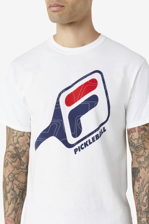 White Men's Fila Pickleball Paddle Tee T Shirts | Fila752UN