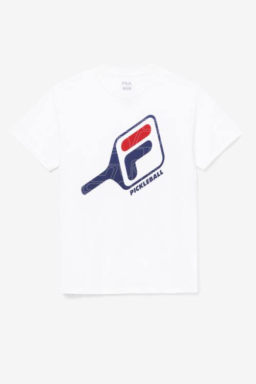 White Men\'s Fila Pickleball Paddle Tee T Shirts | Fila752UN