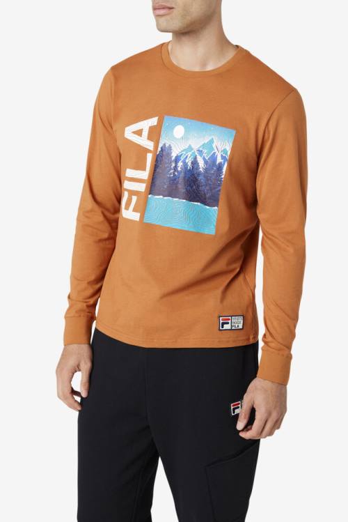 White Men's Fila Yenisei Long Sleeve Tee T Shirts | Fila019MP