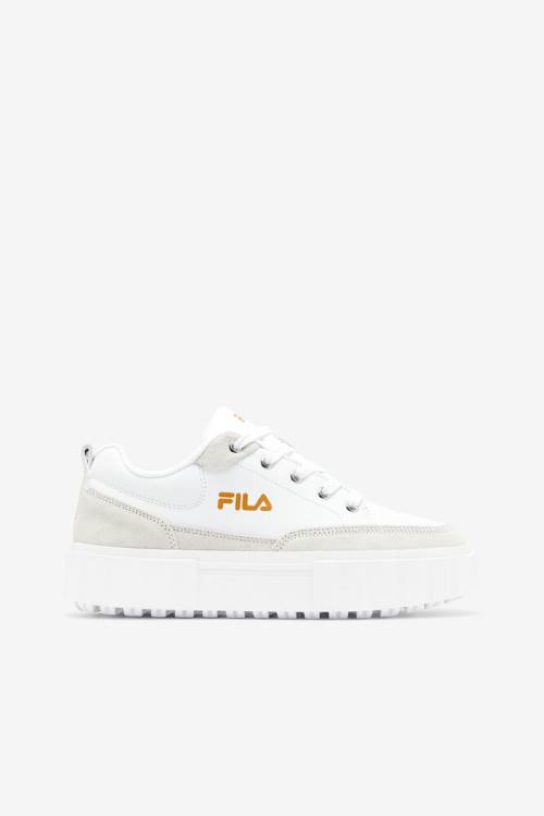 White / Metal Gold Women\'s Fila Sandblast Low Sneakers | Fila028MT