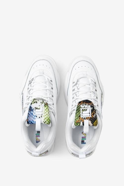 White / Multicolor Women's Fila Disruptor 2 Snake Sneakers | Fila170UG