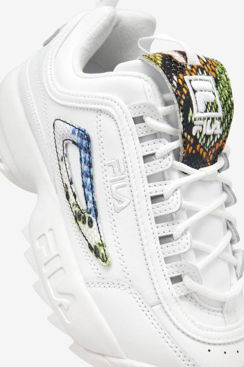 White / Multicolor Women's Fila Disruptor 2 Snake Sneakers | Fila170UG