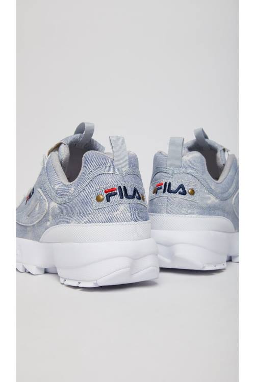 White / Navy / Blue Men's Fila Disruptor 2 Denim Sneakers | Fila123GU