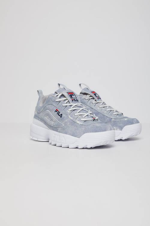 White / Navy / Blue Men\'s Fila Disruptor 2 Denim Sneakers | Fila123GU