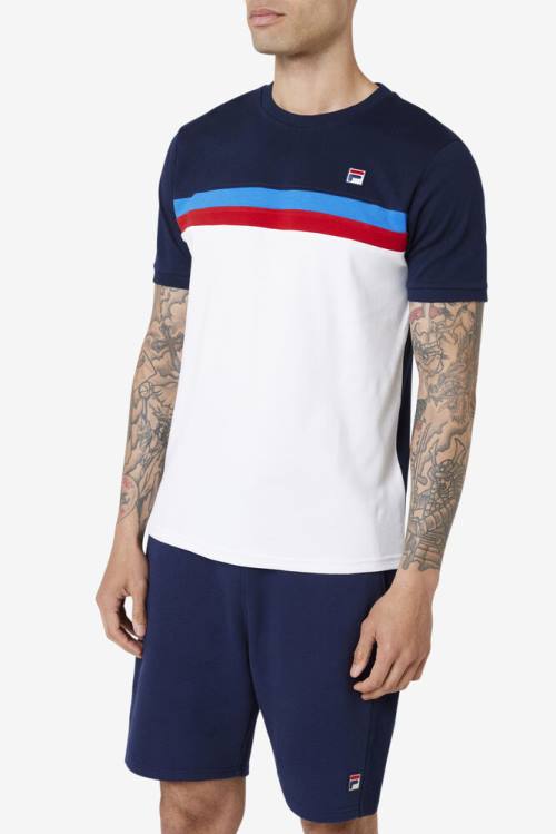 White / Navy / Blue / Red Men's Fila Exempt Crew T Shirts | Fila851QS